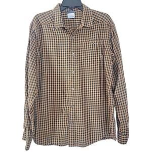 Columbia Men’s Flannel Shirt Medium Brown Navy Plaid Long Sleeve Button Up Soft
